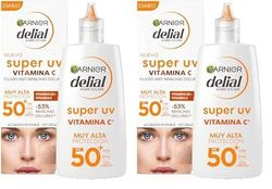 GARNIER DELIAL Crema Facial Fluida Uso Diário Muy Alta Protección Solar FPS50+ AntiManchas Con Vitamina C, Fórmula No Comedogénica 40 ml (Paquete de 2)