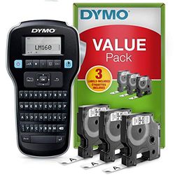 DYMO LabelManager 160 bärbar märkningsenhet startset | etikettmaskin med QWERTZ tangentbord och enkel textbearbetning | med 3 rullar | för D1-etiketter i 6, 9 och 12 mm bredd
