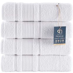 4 PACK Bath Towels Set | Premium Quality Luxury Turkish Cotton Absorbent AND Super Soft - WHITE