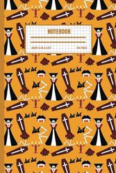 Notebook: Spooky Halloween Journal with Vampires, Coffins, Candelabras, Bats, and Bones on the Yellow Orange Background as a Gift for Children, ... Paperback, 0.25x0.25'' Graph, 125 pages