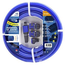 S&M 553042 - Manguera azul reforzada BLUE GARDEN con accesorios(lanza de riego y conectores) Rollo 15 m Ø15 mm (diámetro interior) x Ø20 mm (diámetro exterior) anti-dobleces