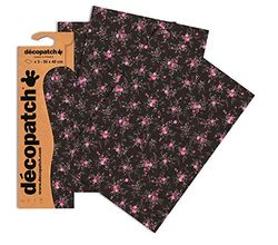Decopatch C565O - 1 BUSTA da 3 fogli di carta stampata 30x40 cm, Fiori rosa su sfondo nero