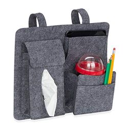 Relaxdays Car Seat Organiser, Large Felt Back Seat Pocket for Kids 4 Pockets Car Back Protector Grey