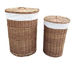 Red Hamper Set of 2 Light Steamed Round Laundry Baskets with White Lining, Wicker, 60 x 46 x 46 cm