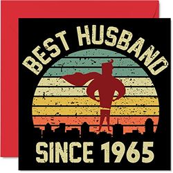 58e verjaardagskaart voor echtgenoot van vrouw - Beste echtgenoot sinds 1965 - I Love You Gifts, Happy 58th Wedding Anniversary Cards voor partner, 145 mm x 145 mm wenskaarten voor vijftig-achtste