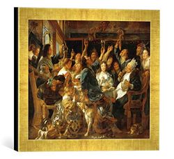 Ingelijste foto van Jacob Jordaens "Het feest van de bonen koning", kunstdruk in hoogwaardige handgemaakte fotolijst, 40x30 cm, goud raya