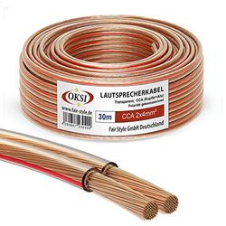 OKSI Luidsprekerkabel - 2x4mm² - 30 m, transparant | CCA (koper + aluminium) voor hifi, aansluiting van audiostereo op versterker, surround sound-systeem, TV thuisbioscoop en autoradio