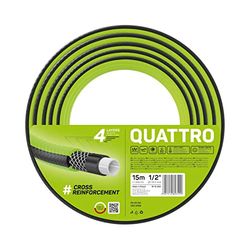 Cellfast Manguera de jardín QUATTRO Duradera, Ligero de 4 capas, resistente a los rayos UV, Manguera de hilo, Trenzado Cruz, 20 bar, 1/2" 15 m, 10-064