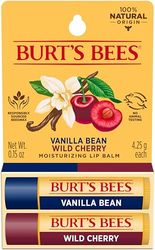 Burt's Bees Baume à lèvres hydratant à la cerise sauvage et à la gousse de vanille pour unisexe 2 x 0,15 oz baume à lèvres