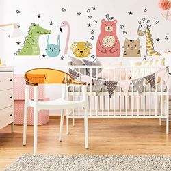 Stickers muraux enfants - Decoration chambre bébé - Sticker mural chambre enfant - Autocollant mural animaux messagers de l'amour - H60 x L90 cm