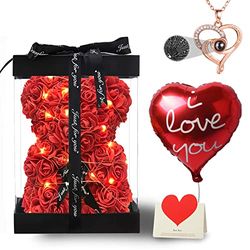 U UQUI Ours en Rose pour Elle, Anniversaire de Mariage « I Love You » - Cadeaux romantiques pour Elle - Cadeau de Demande en Mariage et décorations - Ours en Peluche Rose avec boîte Lumineuse