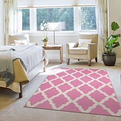 Ottomanson Tappeto con elegante motivo a graticcio, collezione Glamour, fondo in gomma, 150 cm x 200 cm, colore: Rosa