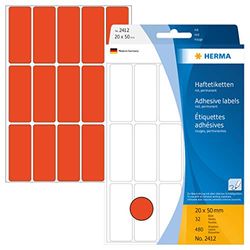 Herma 2412 - Etiquetas multiuso, 20x50 mm, papel mate, 480 unidades, color rojo