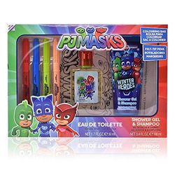 Pjmasks edt spray 50 ml gel de banho 100 ml + 4 marcadores + saco merie.