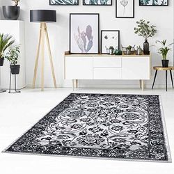 carpet city Tapis Moderne à Poils Plats avec Motif Marais - Motif Floral - Gris chiné - Noir - pour Salon - Dimensions : 80/150 cm - 80 cm x 150 cm