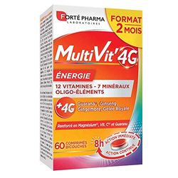 Forté Pharma - Multivit' 4G Energie - Complément Alimentaire Forme et Tonus - 12 Vitamines, 7 Minéraux - Ginseng, Guarana, Magnésium, Gingembre - Fatigue, Irritabilité - 60 comprimés Bi-couches