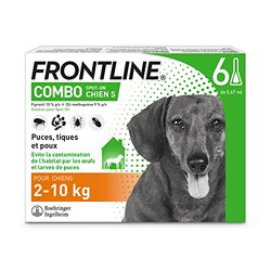 FRONTLINE Combo Chien - Anti Puces, Anti-Tiques - Protège L'Habitat, Elimine Puces Pendant 8 Semaines/Tiques Pendant 4 Semaines - Pour Petit Chien 2 à 10 kg - Fabriqué En France - 6 Pipettes