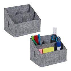 Relaxdays Organisateurs Bureau, Feutre, Lot de 2, 3 Compartiments, HxLxP: 14x18x14,5 cm, Accessoires de Rangement, Gris