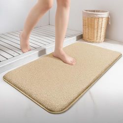 vounot® Tapis de Bain Antidérapant Ultra Doux et Absorbant en Microfibre Confortable Lavable Machine Surface Lisse pour Salle de Bain Douche Baignoire 60x90 Beige