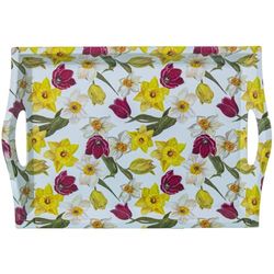 Rechthoekig dienblad met handgrepen van melamine met bloemen, 31 x 44 x 5,2 cm