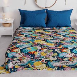 PETTI Artigiani Italiani - Spring Summer 265 x 260 Two-Seater Children's Bedspread Lightweight Double Bed Blanket Space Pattern, 100% Made in Italy