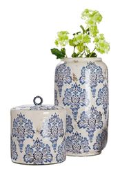 GILDE Fayencen Vase décoratif en céramique Bleu/Blanc Hauteur 34 cm x Ø 18 cm