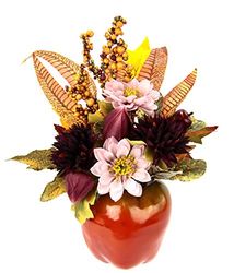 Flair Flower Crisantemi in Vaso di Mela, Borgogna, 28x20x16 cm