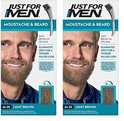 Just For Men Moustache & Beard Light Brown Dye, Eliminates Grey For a Thicker & Fuller Look With An Applicator Brush Included – M25 (Pack of 2)