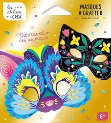 Masques à gratter Carnaval des animaux: Avec 7 masques, 100 strass autocollants, 1 stylet en bois et de l'élastique