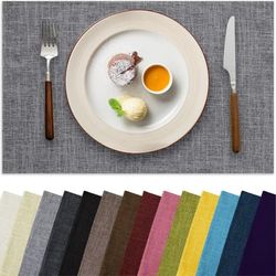 Aironment Placemats Set of 4, Bilayer Thickened Linen Place Mats Heat Resistant Machine Washable Wrinkle Free Carefully Selected Polyester Mats for Kitchen/Dining/Coffee Table (Light Grey)