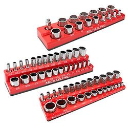 MichaelPro MP014003 Dopsleutelrail, magnetisch, 3 stuks. - 1/4", 3/8" & 1/2" SAE steeksleutelhouder, professionele kwaliteit, dopsleutelset houder voor gereedschapskist (SAE), rood