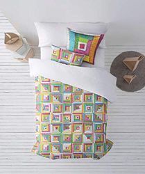 Housse de Couette 100% Coton Motif Patchwork pour lit de 90 cm (155 x 220 cm)