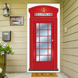 Inglese Telefono Cellule Copertura Porta, Grande Tessuto Rosso Telefono Cellule Copertura Casa Telefono Cellulare Decorazione Banner per Foto Sfondo British Tema Festa Piacere 78,7 x 35,4 pollici