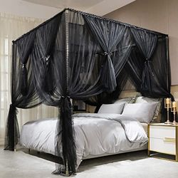 Joyreap 4 Hoeken Post Luifel Bed Gordijn Zwart - Koninklijke Luxe Gezellige Gordijnen Netting- Elegante Slaapkamer Decoratie Accessoires voor Volwassenen (47" B x 78" L, Twin)