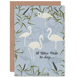 EEN WEE OPMERKING TE ZIJN FLAMINGOS IN WATER REEDS LAKE BLANK GREETINGS CARD