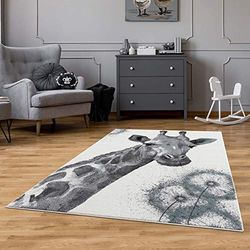 carpet city Livone sav-9370-blue - Alfombra Infantil (140 x 200 cm), diseño de Jirafa, Color Gris y Azul