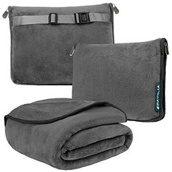 PAVILIA Travel Blanket Pillow, Soft Airplane Blanket 2-in-1 Combo Set, Plane Blanket Compact Packable, Flight Essentials Car Pillow, Travelers Gifts Accessories, Luggage Backpack Strap, 60x43 Gray
