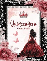 Quinceanera Guest Book Red and Black, Elegant Floral Roses, with Quince Crown Red and Silver and Doll Dress Gown Decorations: Butterfly Guestbook for ... Memory Keepsake Photo for 15th Birthday Party