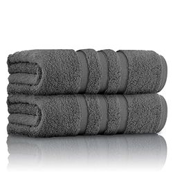 GC GAVENO CAVAILIA Luxury Quality Zero Twist Towels, Stripe Textured 100% Cotton 2 Pack Bath Sheets, Egyptian, Charcoal, 70x120 Cm