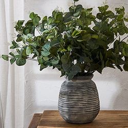SIDUCAL Ceramic Rustic Farmhouse Flower Vase, Pottery Decorative Flower Vase for Home Decor, Table, Living Room Decoration, Shelf Decor, Mantel, 7.3 Inch, Black