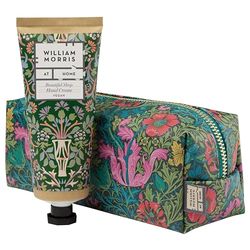 William Morris At Home Hand Cream 100ml and Makeup Bag, Moisturiser, Shea Butter, Magnesium, Travel Size, Toiletry, Cosmetic Wash Bag, Vegan and Cruelty Free, Gift For Her