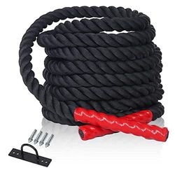 CCLIFE Battle Ropes med hållare 9 m 12 m 15 m Ø 38 mm, träningsrep, träningsrep, sportrep, stridsrep för gym, muskelbyggnad, storlek: 12 m svart