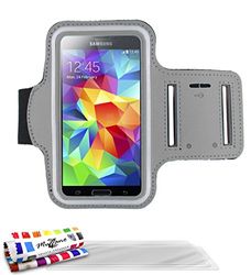 MUZZANO ECHT Armband Case voor Samsung I9500/Galaxy S4 met 3 Ultra Clear Screen Protectors - Grijs