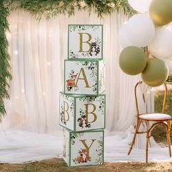 Kate Aspen (Set of 4) Woodland Baby Shower, One Size, Block Box Decoration