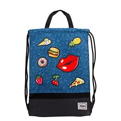 Oh My Pop! Storm koordtas met handgrepen, 34 x 49 cm, Patches, Eén maat, Storm String Bag met patches handgrepen