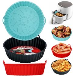 Alyvisun Teglie per Friggitrice ad Aria, 3 Pezzi Teglia Silicone per Air Fryer Contenitori Cestello Riutilizzabile Rotondo Tappetino Stampi Per Airfryer, Microonde, Forno (Rosso+Nero+Blu)