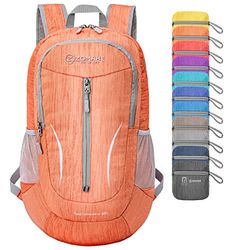 25L ultralichte opvouwbare rugzak - kleine opvouwbare wandelrugzakken waterbestendig voor kamperen buiten wandelen, door ZOMAKE, ORANJE, S