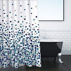 ANSIO Cortina de Ducha Resistente al Moho y al Moho, Mosaico Azul, 180 x 180 cm, Tela Repelente al Agua, 100% poliéster