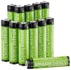 Amazon Basics - Pacote de 12 pilhas recarregáveis AAA NiMH, 800 mAh, recarregáveis até 1000 vezes, pré-carregadas
