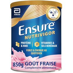 Ensure NutriVigor - Complément alimentaire avec protéines, 27 vitamines et minéraux et HMB - Pour une alimentation saine et équilibrée - Fraise - 1 x 850 g